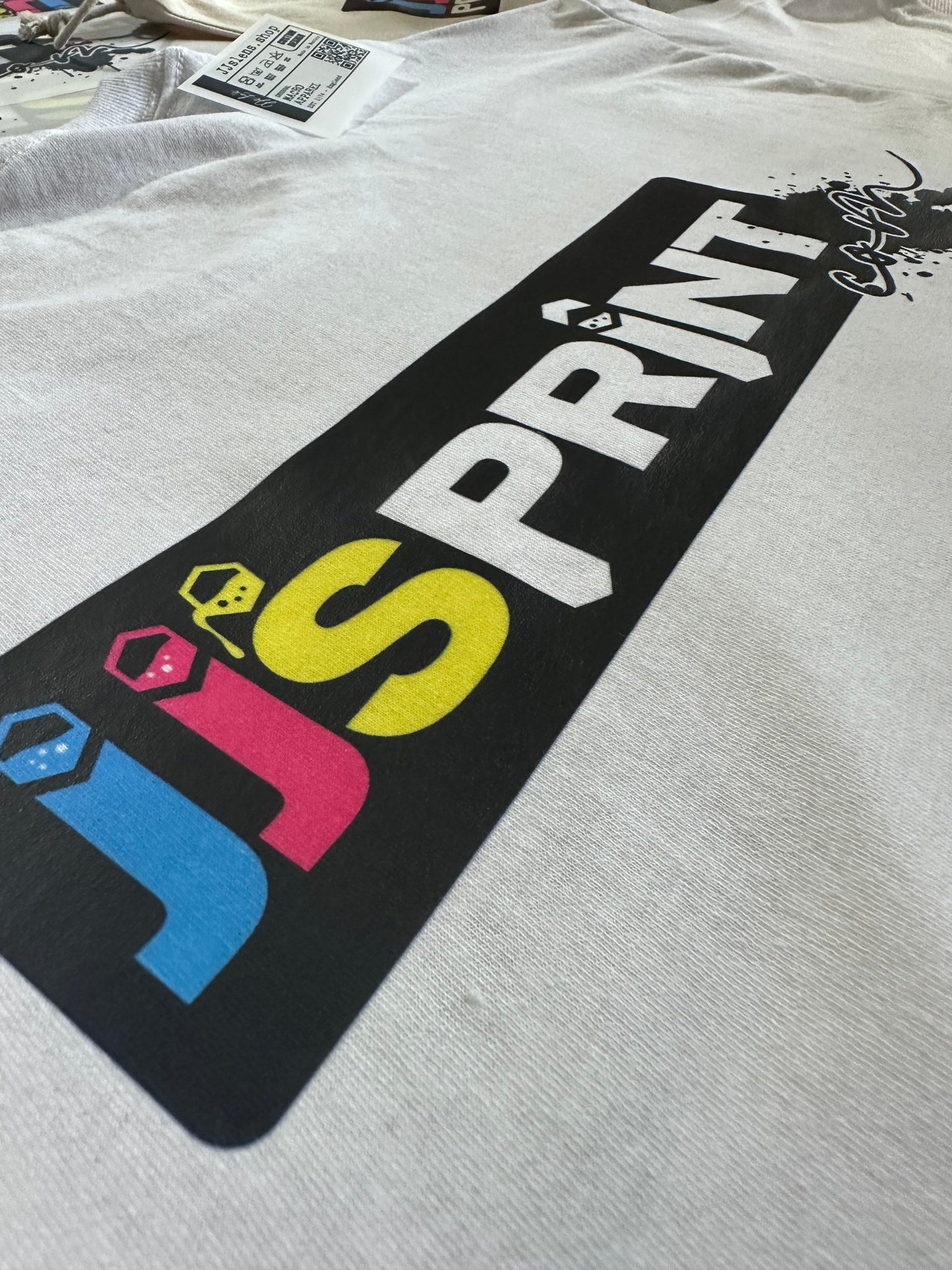 JJS PRINT DTF Transfer Logo Design T-Shirt - White - Heather Grey